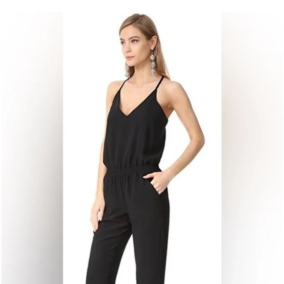 AMANDA UPRICHARD Jumpsuit Black Silk Revolve Pockets Size Medium new revolve - Picture 2 of 9